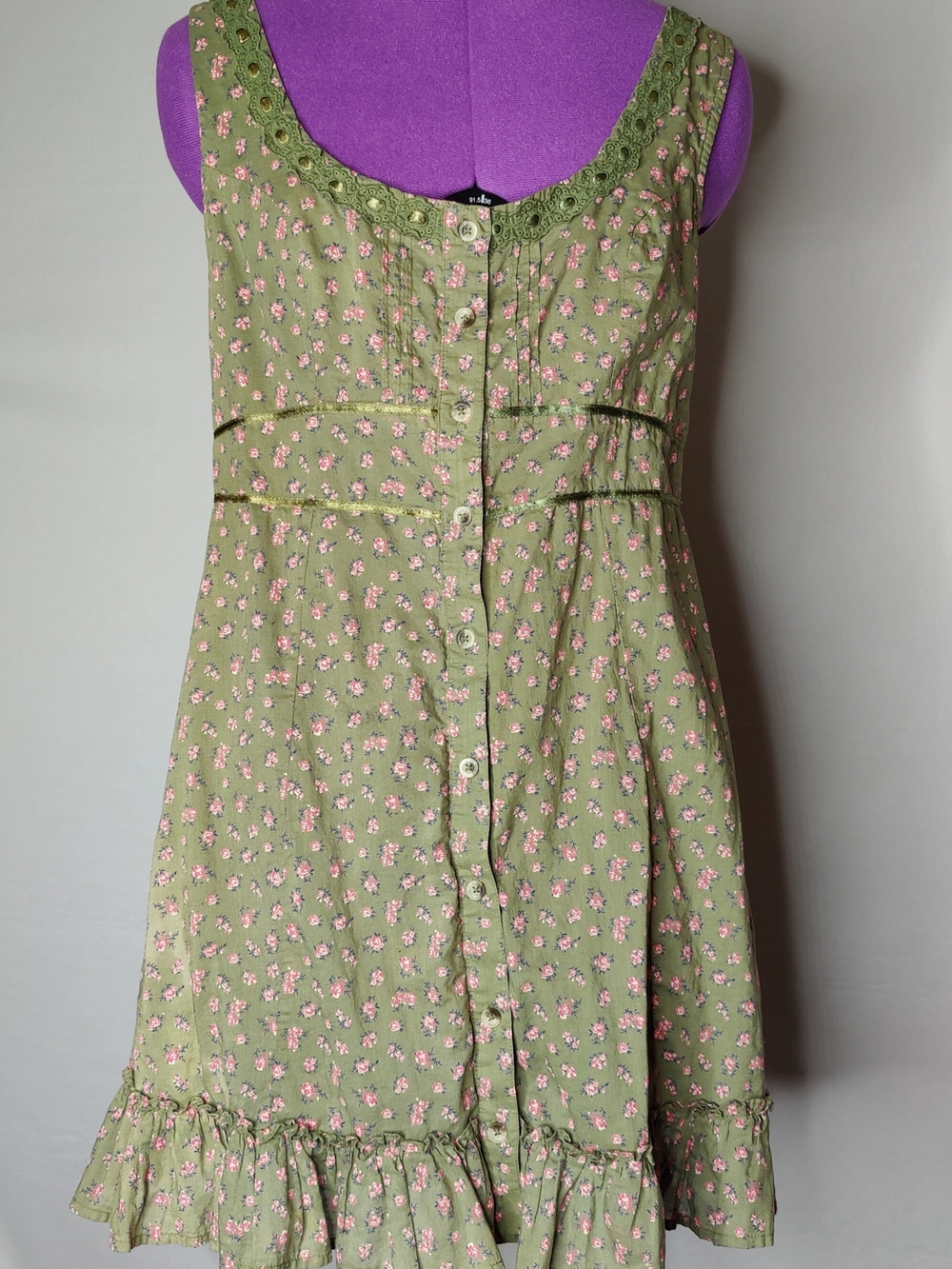 Olive Green Floral Button-Front Midi Dress